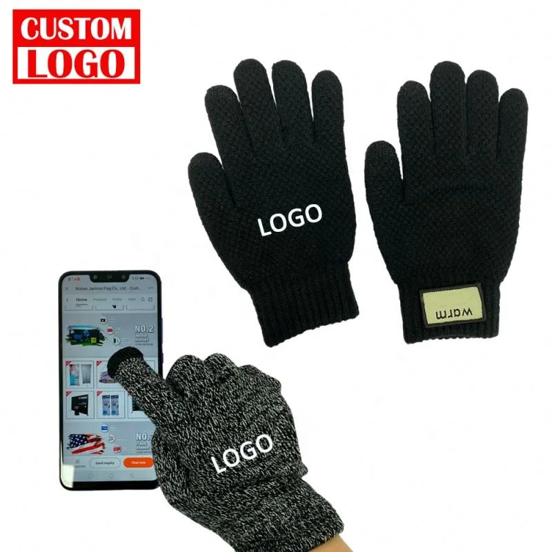 OEM Custom Logo Anti- Winter Touch Screen Gloves Acrylic Fiber Durable & Touch Sensitive Stretchy Warm for Adults