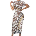 Samoan Puletasi Custom Print Women Summer Casual Long Dress Short Sleeve Party Evening Fitness Slim Bodycon Natural Waist