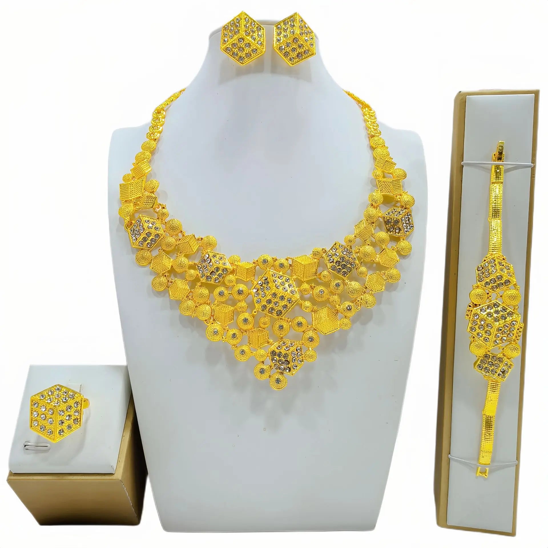 Indian Bridal Necklace Set With Crystal Zircon Fashion Beaded Necklaces Wedding Set Saudi
