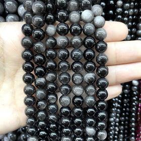 Factory Wholesale Natural Silver Obsidian Beads Genuine Gemstone Round Loose Beads 8MM for DIY Jewelry Making Craft