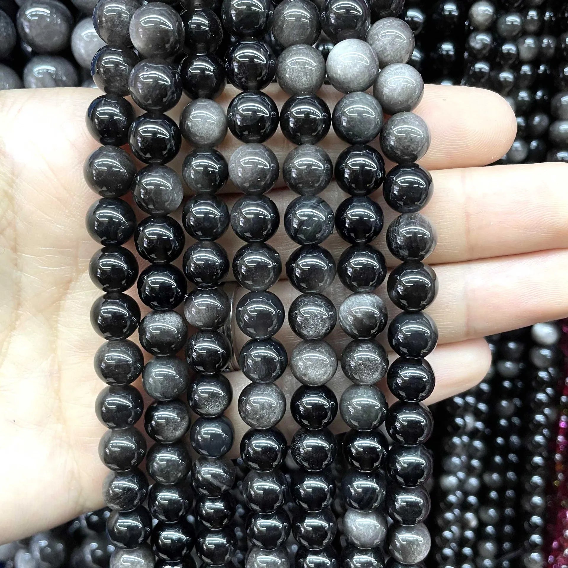 Factory Wholesale Natural Silver Obsidian Beads Genuine Gemstone Round Loose Beads 8MM for DIY Jewelry Making Craft