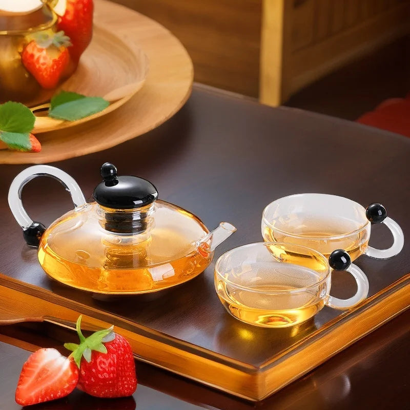 Modern Heat-Resistant Mouse Food Grade Borosilicate Moroccan Glass Teapot With Colored Handle Coffee Jug with Filter