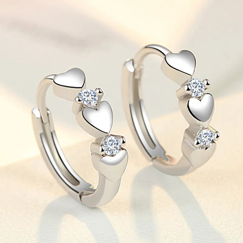 Huitan Fashion Silver Plated Earrings Brass Jewelry Gifts Cute Heart Zircon Small Earrings for Women