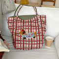 Puppy Plaid Women's Corduroy Tote Shopping Bag Large Capacity College Girls Book Shoulder Bags Double-sided  Female Handbags