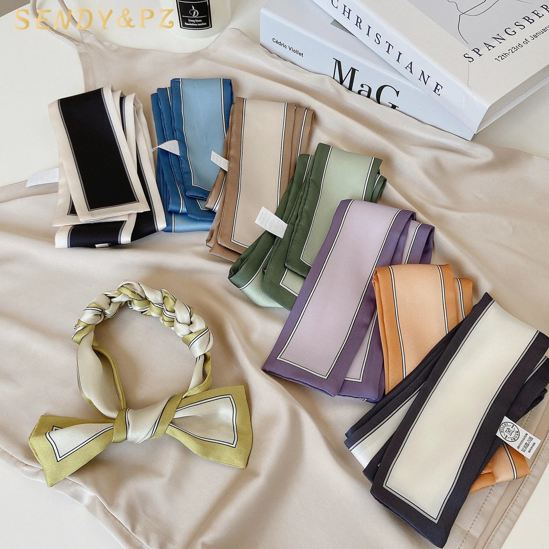 Fashion Spring Women Ribbon Hairband Solid Color Scarf Ladies Classic Narrow Slender Hair Accessories