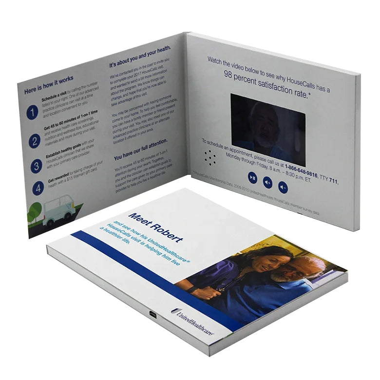 New Ideas Customized Invitation Lcd Video Book Business for Marketing Gift Greeting Card 5 Inch Video Brochure