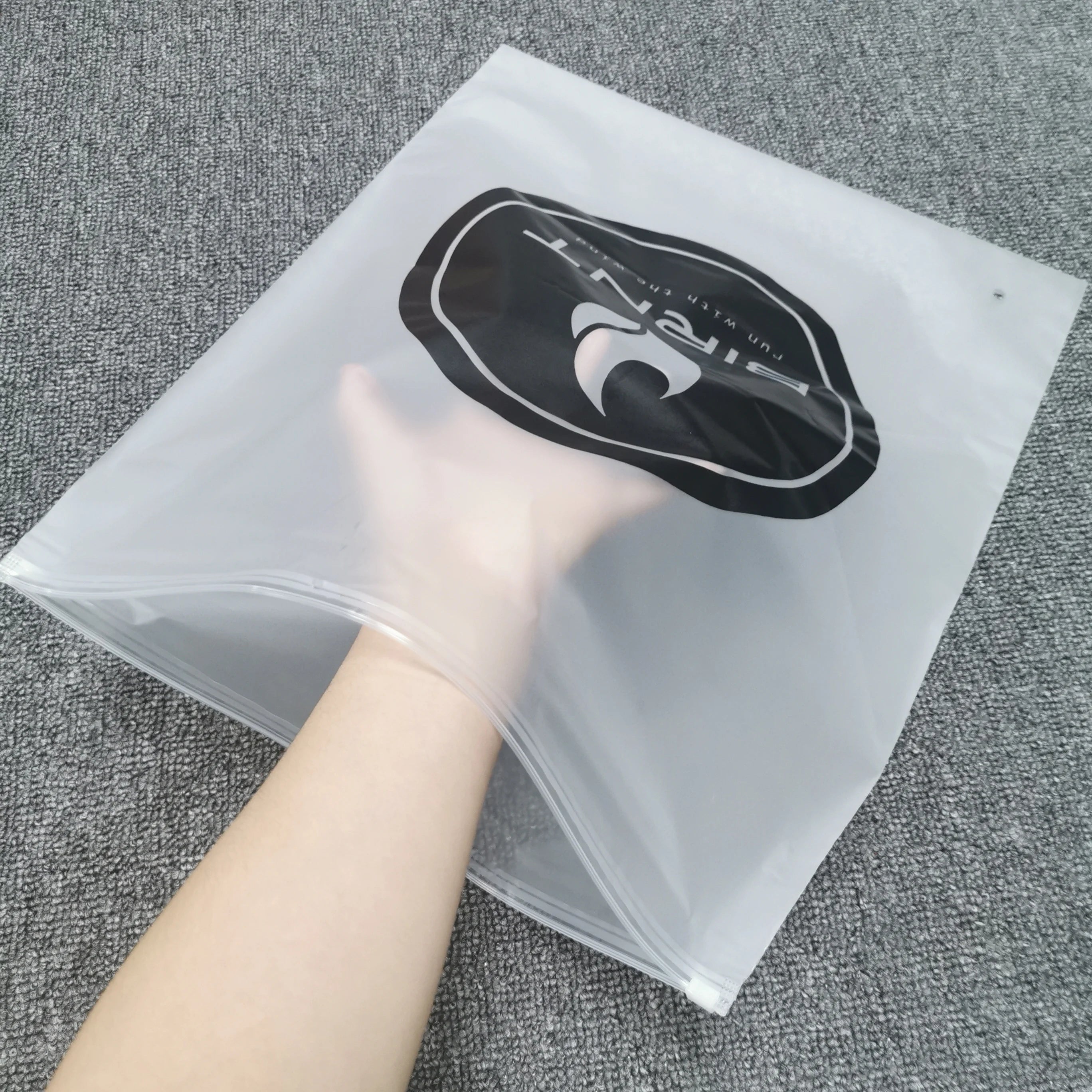 Custom Recycled PET Plastic Clothing Packing Bag with Frosted Slide Zipper Ziplock for Apparel Shipping Customizable Logo