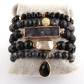 Beautiful Crystal Glass Beads Bracelet Set Drop Charms 5 Piece Purple Natural Gemstone Druzy Stack Bracelet Sets