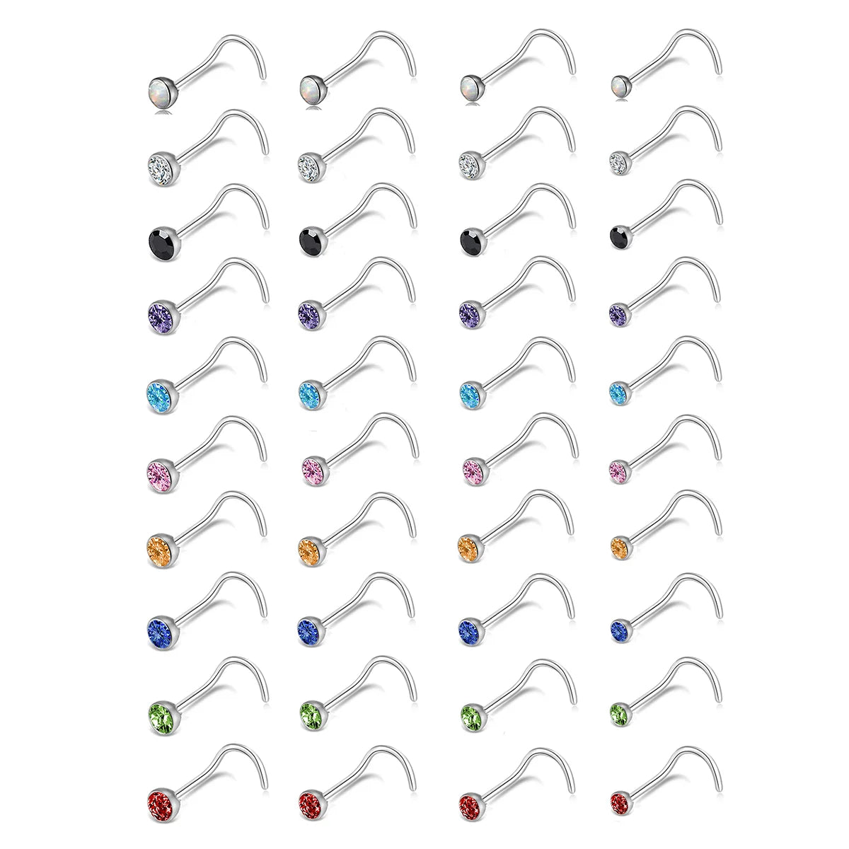 Trendy Small Silver Stainless Steel Nose Stud L-Shape Screw/Bone Nose Ring 1.5mm/2mm/2.5mm/3mm CZ Nose Piercing for Weddings