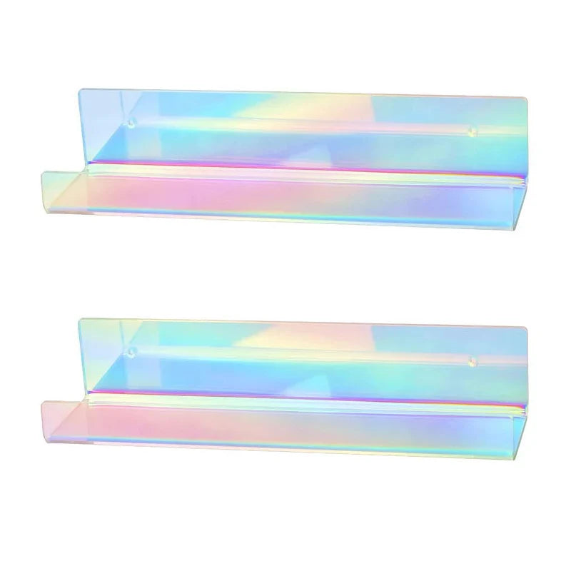 Single Holographic Acrylic Wall Shelf Custom Acrylic Wall Shelf Organizer Iridescent Lucite Floating Shelves