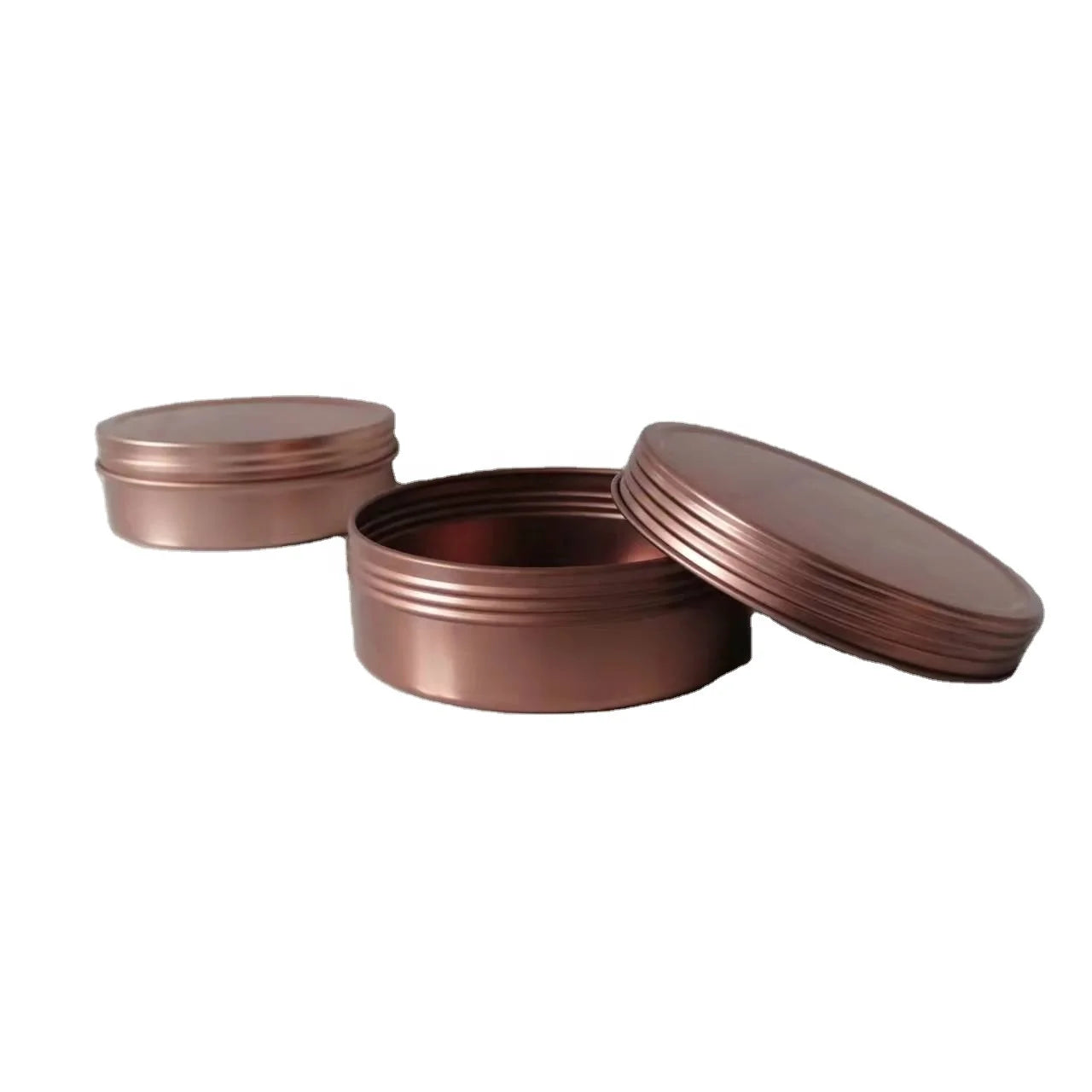 Wholesale Food Safe Tinplate 4oz Shallow Rose Gold Airtight Candle Tins with Screw Lids