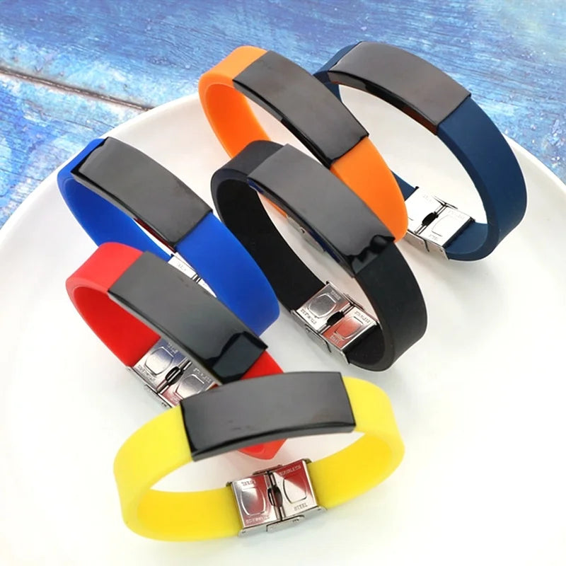 MECYLIFE  Wholesale Cheap Silicone Bracelet Custom Stainless Steel Black Bar Bracelet
