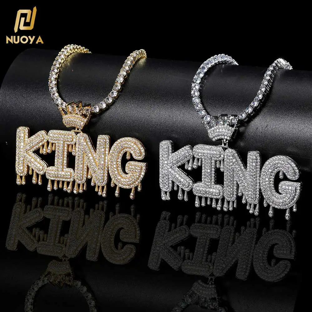 Hip Hop Crown Hook Diamond Letter Pendant Jewelry Shiny Zircon Gold Plated Custom Name Necklace for Men Women