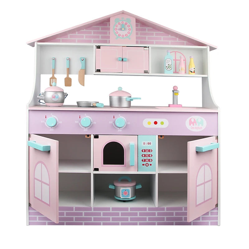 New Design Hot Children Pretend Play Girls Macaron Cute Wooden Kitchen Set Toy for Kids