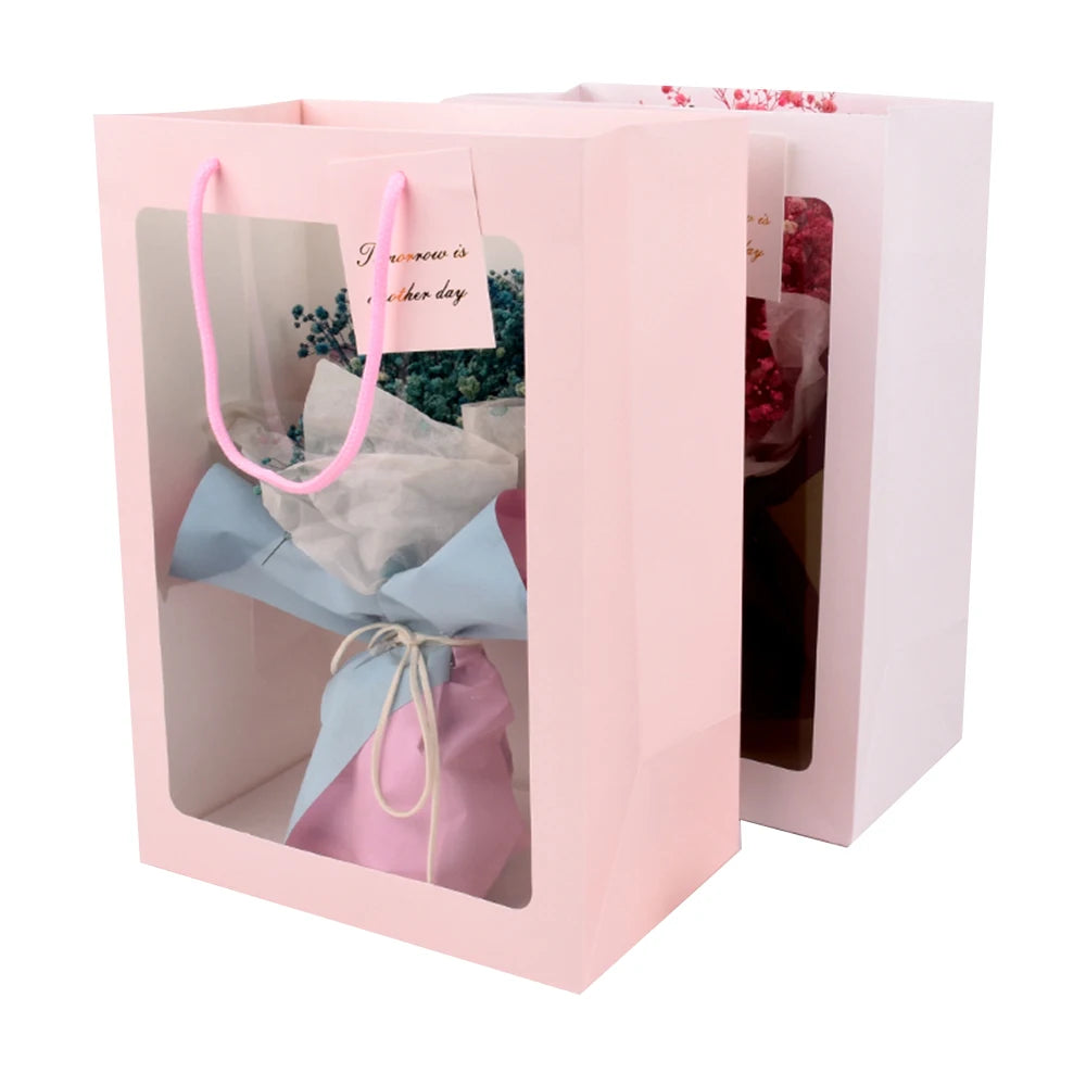 INUNION Hot Sales Eco Friendly Paper Gift Wrapping Bags Bouquet Flower Bag Packaging Gift Packing Bag With Clear Window