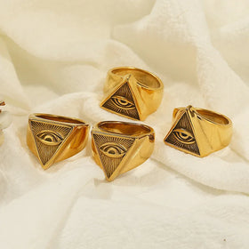Nabest Waterproof Stainless Steel Evil Eyes Ring Jewelry Women 18k Gold Plated Chunky Vintage Punk Rings