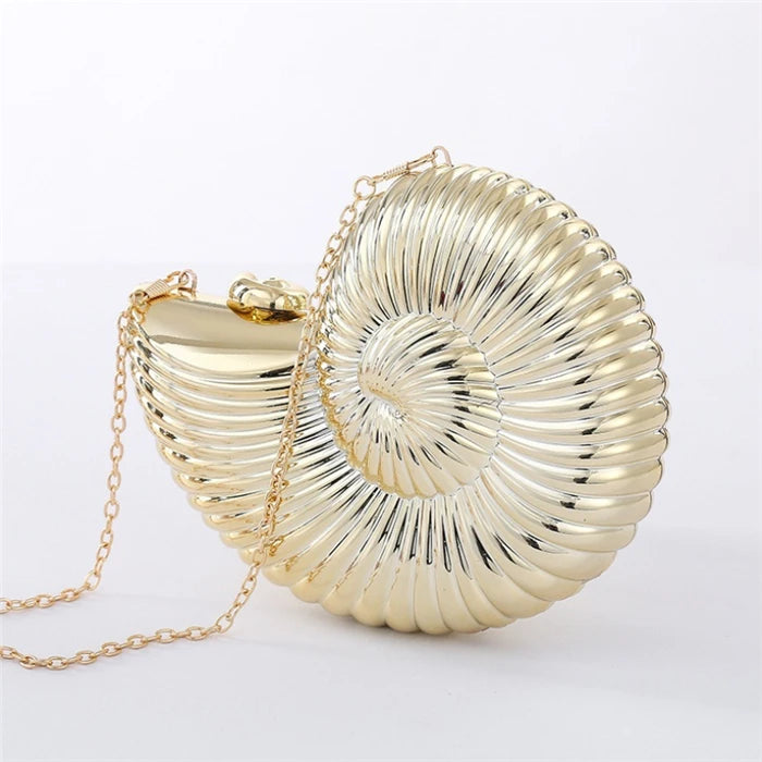 Fashion Conch Shape Gold Acrylic Women Clutch Purse Evening Bags Ladies