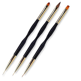3 Pcs Dual End Nail Art Pen Brush Dual End Acrylic round Flat Painting Drawing Liner Nail Tools Made of Durable Nylon