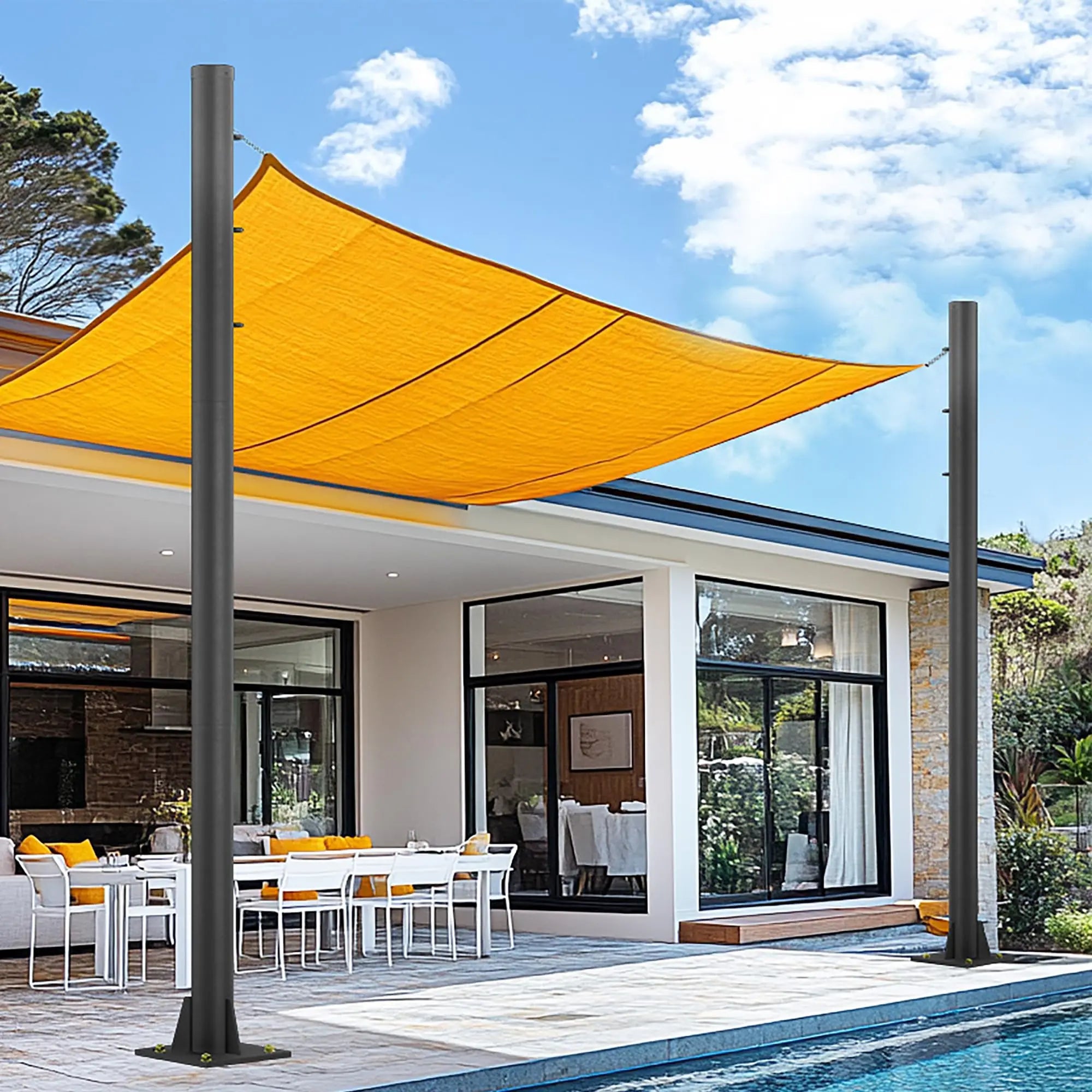 Shade Sail Poles 10Ft Outdoor 3in Diameter Steel Heavy Duty Sun Shade Sail Poles with 3 Rings 2.28in 3.5in Canopy Poles