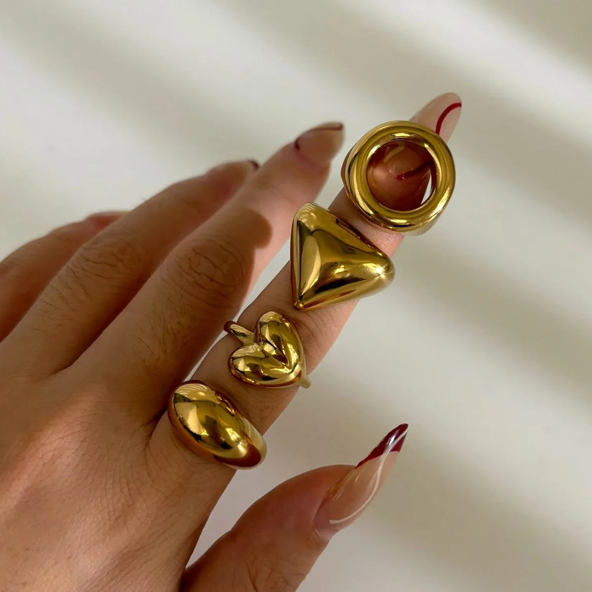 Gold Plated Anillo De Acero Inoxidable Stainless Steel Ring Woman Non Tarnish Geometric Oval Triangle Finger Armor Heart Rings