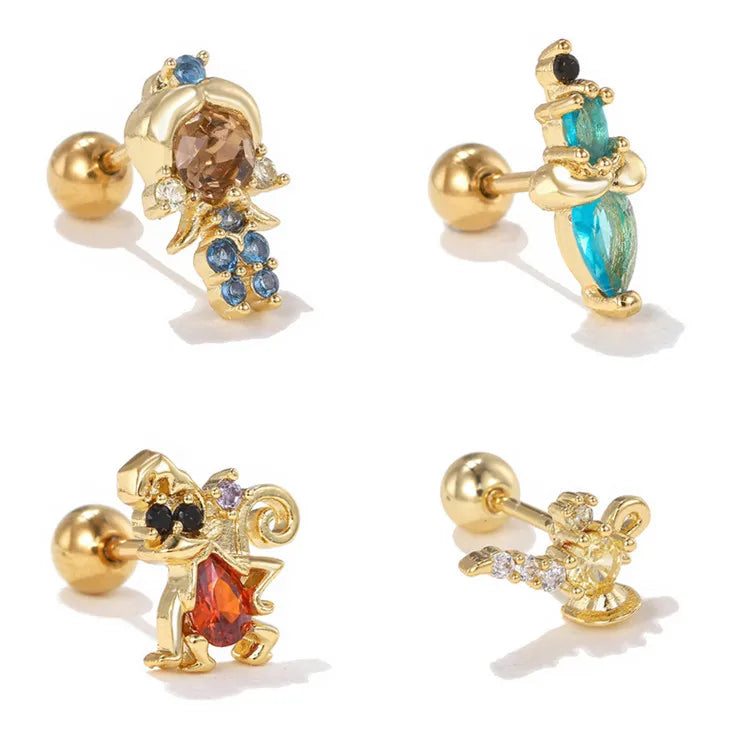 SP New Arrived Cute Princess Stud Earrings Gold Plated Rhinestone Zircon Earring Screw Ball Backing