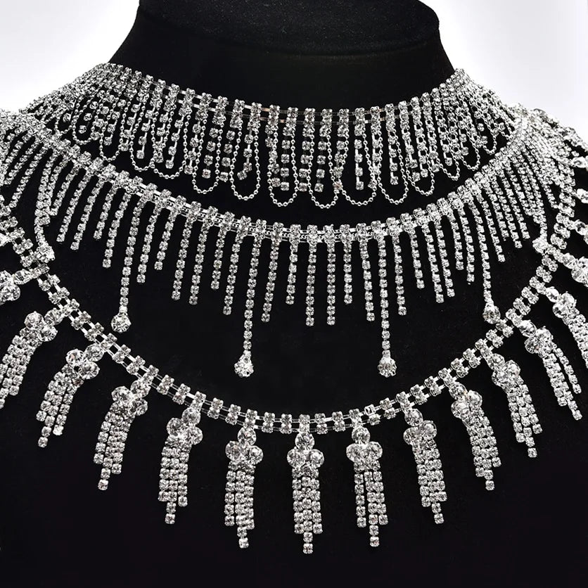 Crystal Short Tassel Rhinestone Chain Diamond Silver Dense Fringe Trimming for Clothing Sweater Collar Wedding Hair Accessories