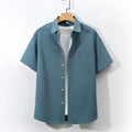 RNSHANGER Summer Single Breasted Short Sleeve Shirts Men Casual Comfortable Breathable Solid Color Loose Single Pocket Plus Size