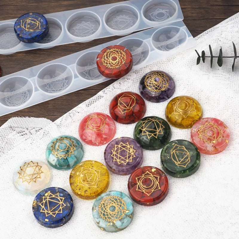Round Silicone Jewelry Pendant Mold Seven Chakras Stone Resin Mold