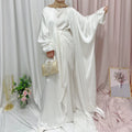 Plus Size Elegant Dress Solid Color Islamic Muslim Clothing Women Maxi Dress Front Open Kaftan Abaya Long Dress for Eid Mubarak