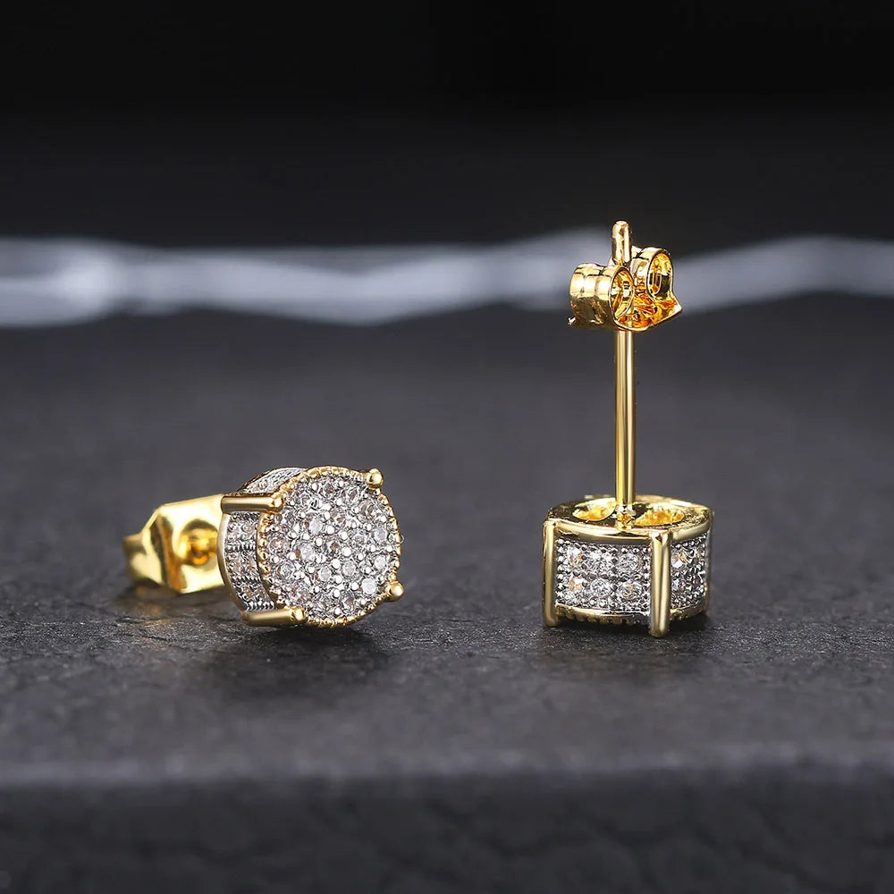 SC Fashion Wedding Jewelry Gift Hiphop Round Stud Earrings Gold Plated Full Diamond Stud Ear Men Stud Earrings for Boys