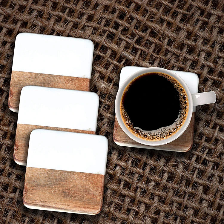 Luxury Handmade Natural Marble Placemat Fancy Coasters Wooden Wood Marble Coasters