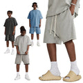 2024 Summer Vintage Acid Wash Men's Shorts Oversized Edge Wide Leg Shorts for Men