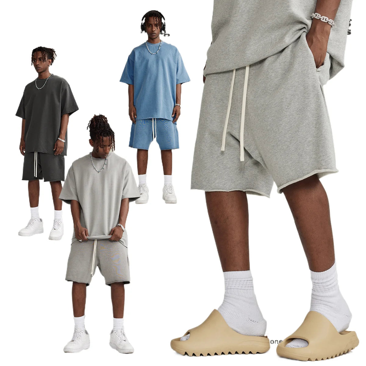 2024 Summer Vintage Acid Wash Men's Shorts Oversized Edge Wide Leg Shorts for Men