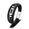 Wholesale Price Men's Cowhide Leather Bracelet Personalized Stainless Steel Plate Leather Bracelet for Husband