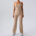 New Tight Fitting Strapless Bra Jumpsuit Summer Ribbed Fabric Sports Fitness Flared One Piece Gym Clothing for Women