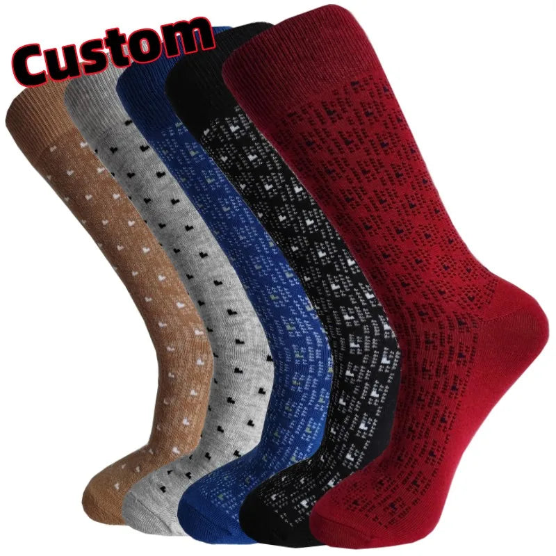 Mens Crew Bottom Jacquard Socks Custom High Quality Business Casual Cotton Solid Color Dot Pattern Breathable Summer Style