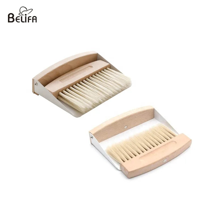 Eco Friendly Table Desktop Sweep Keyboard Coffee Cleaning Brush Mini Small Hand Metal Bamboo Wooden Broom Dustpan and Brush Set