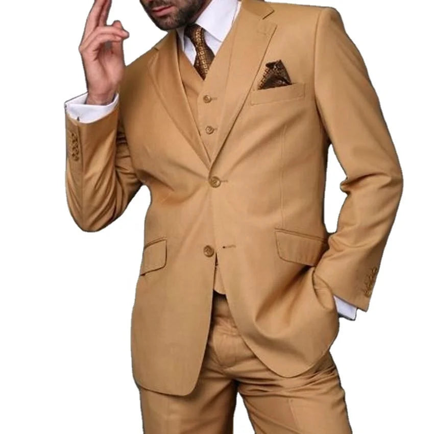 Excellent 3 Piece Suit Men Wedding Tuxedos Notch Lapel Two Button Groom Tuxedos Men Business Dinner Prom Blazer Jacket+Pant+Vest