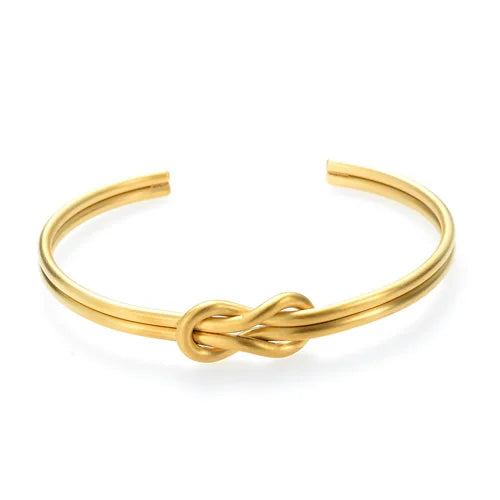 Women's Trendy Minimalist Stainless Steel 18K Gold Open Cuff Bracelet Tarnish-Free Nickel-Free Lead-Free Jewelry Knot Bangle