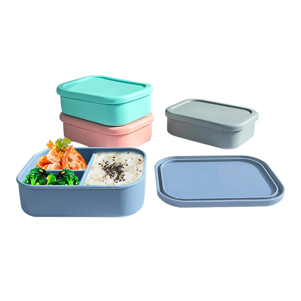 Factory Outlet 3 Compartment Heatable Leakproof Silicone Bento Lunch Box with Freshness Preservation