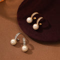 Stainless Steel Jewelry Women Pvd 18k Gold Plated C-shaped Zircon Inlaid Shell Pearl Dangle Earrings Light Luxury