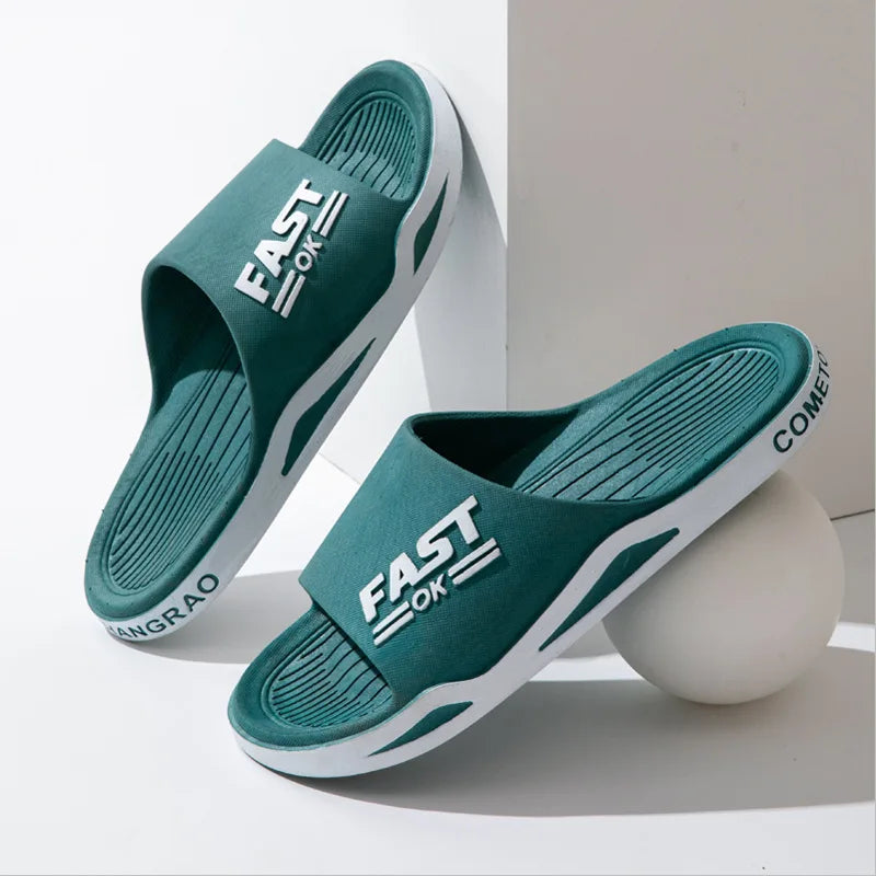 Men's Unisex Indoor Hotel Bathroom Shower Slippers Multi-Size Summer PVC Sports Printed Slides Comfortable Non-Slip Beach Wear
