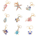 Ocean Animal Keychain Turtle Dolphin Crab Rhinestone Charm Bling Sea Life Keyring for Purse & Car Decor