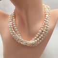 Nature Nature FRESHWATER PEARL and 3 Lines Choker NECKLACE brass Real 18K Gold Plating Clasp 13 Inch-16 Inches