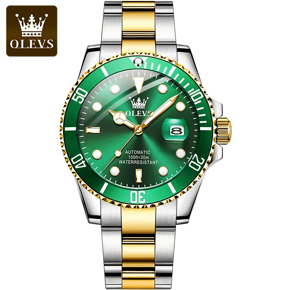 OLEVS 6650 Customized OEM Luxury Gift Waterproof Green Black Luxury Watch Watch for Man Stainless Steel Wrist Mechanical Watch
