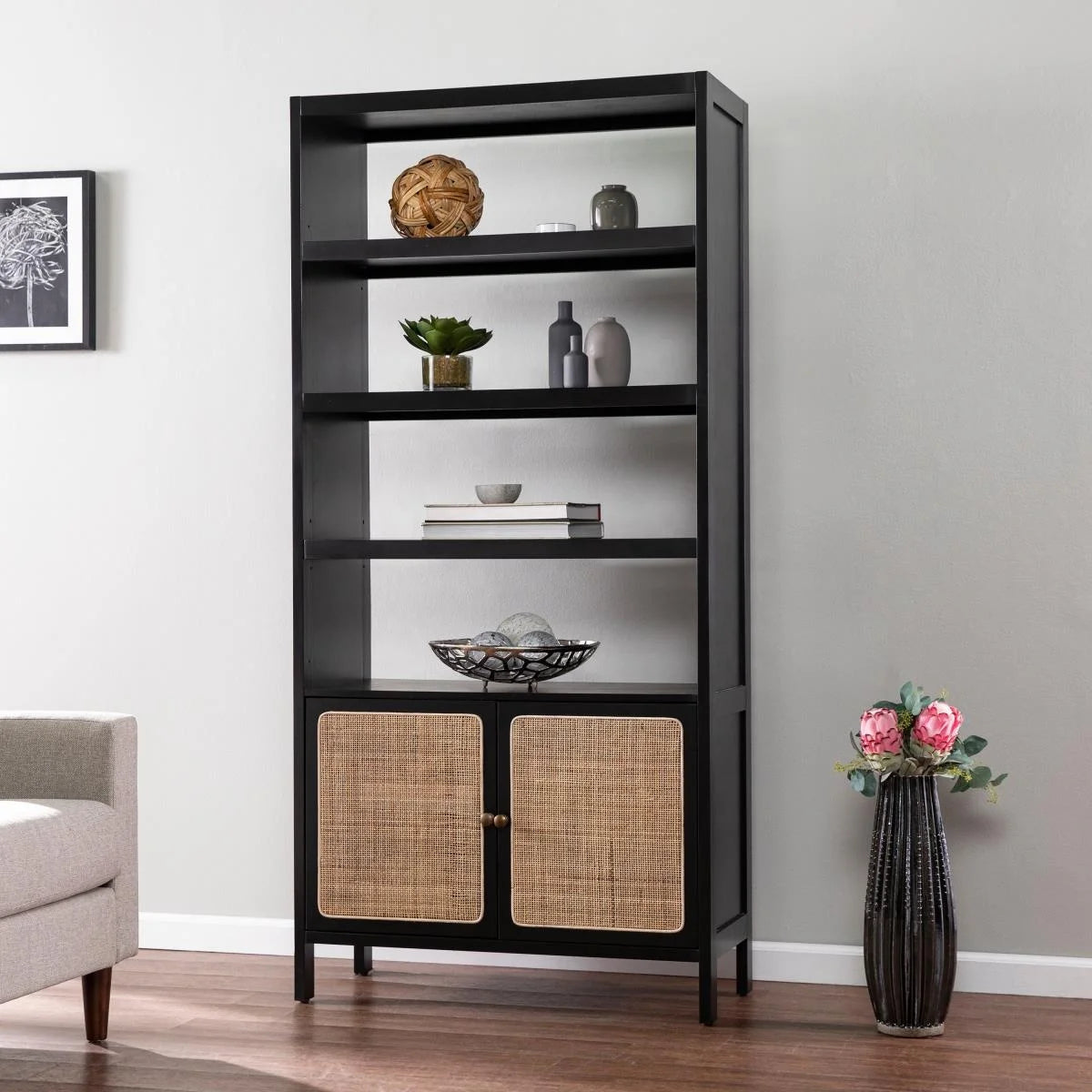 Vintage Black Livingroom Furniture Ladder Mdf Luxury Modern  Metal Wood   Bookshelf