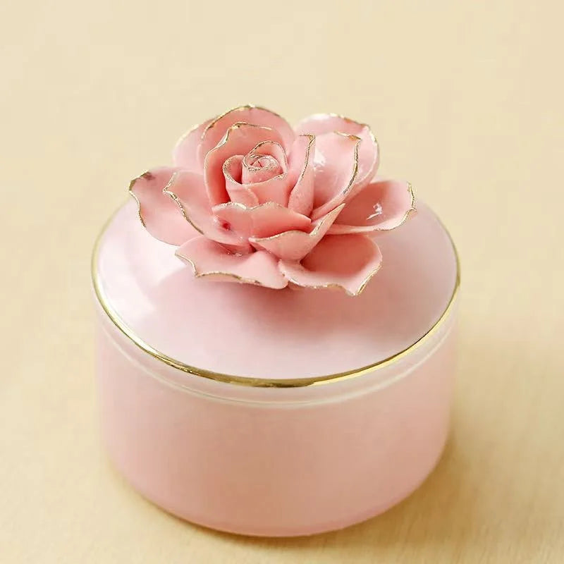 Handmade Flower Ceramic Box  Candy Jar Porcelain Wedding Jewelry Jar for Home Decorative
