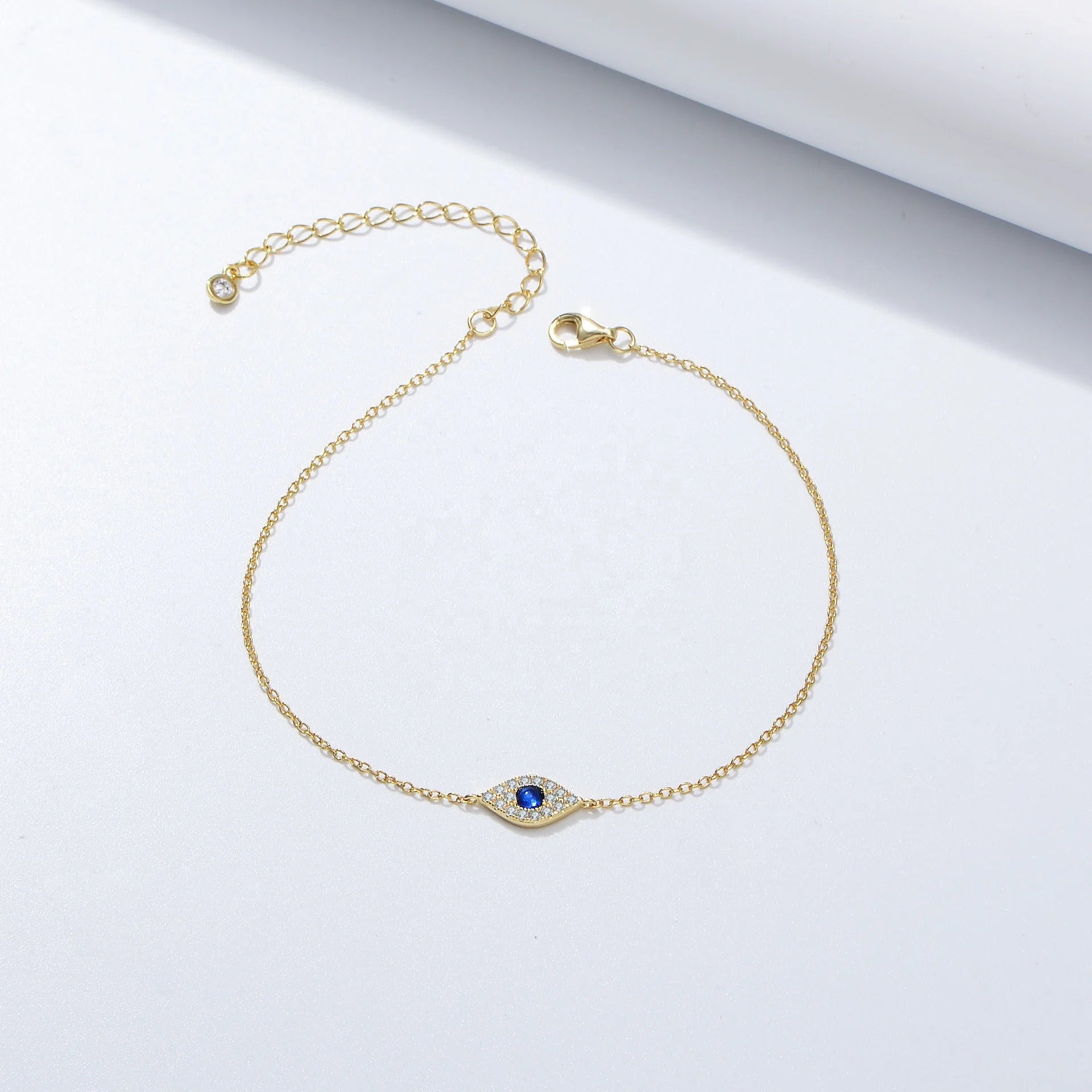 Women Classic Design Jewelry 925 Sterling Silver Cubic Zirconia Blue Eye Link Chain Bracelet