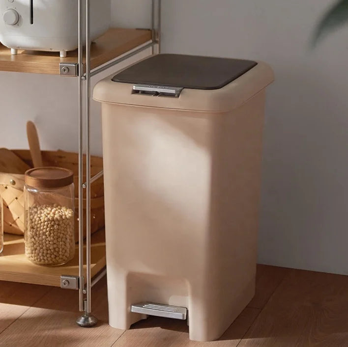 HANGSHAU Waste Paper Indoor Trash Can 8 10 15 20l White Modern Rectangle Dust Bin With Press Lid Kitchen Bathroom Garbage Bins