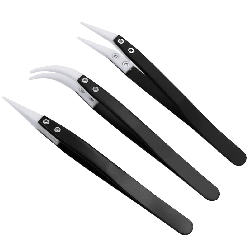 Precision Ceramic Tweezers Anti-Static Stainless Steel Handle High Temperature Resistant Electronic Industrial Ceramic Tweezers